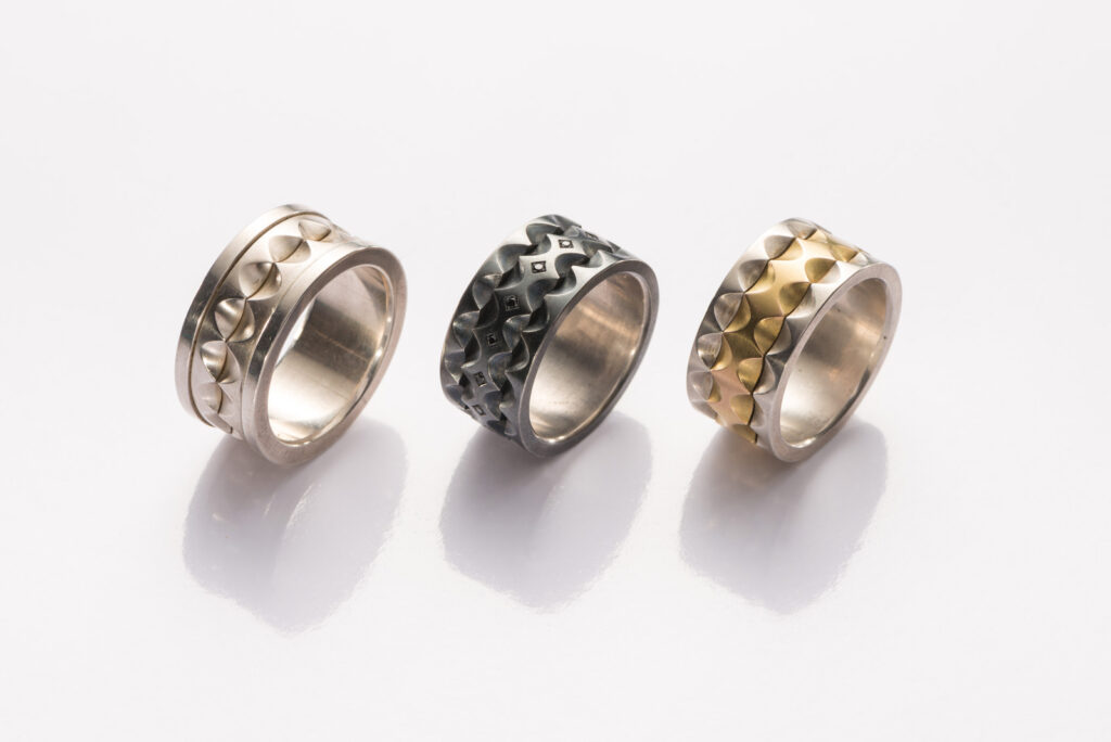 Drehringe Silber Gold Schwarze Diamanten