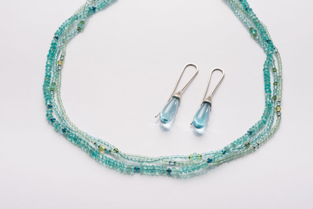 Kette Apatit Aquamarin Tsavoit Topas Weißgold