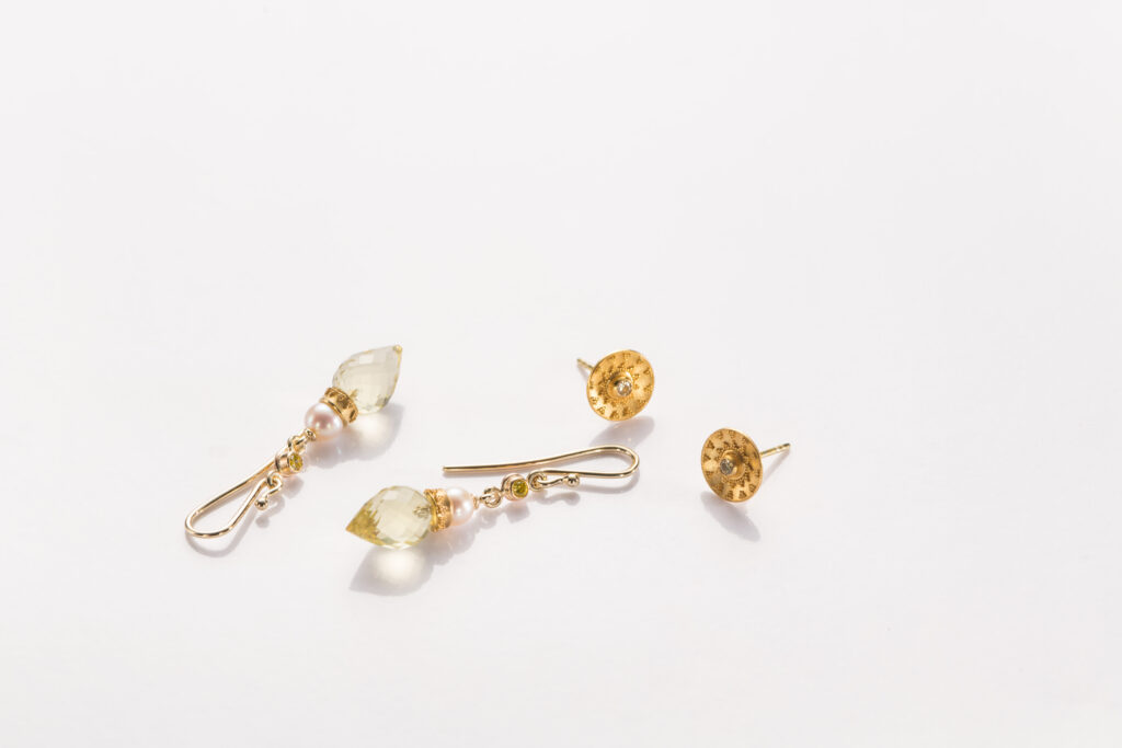 Ohrschmuck Gold Citrin Perlen Brillanten Granulation