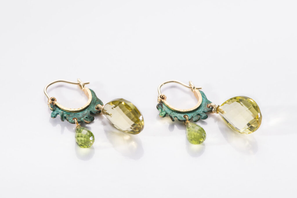 Ohrschmuck Gold patiniertes Kupfer Lemoncitrin Peridot