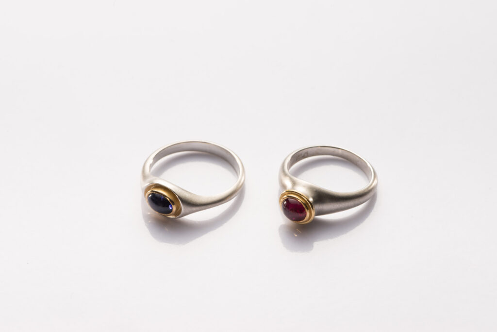 Zwei Ringe Silber Gold Saphir Rubin